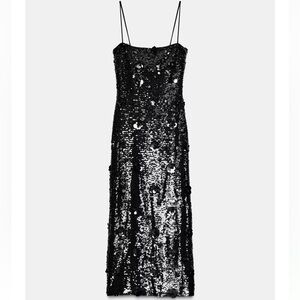 Zara sequin flower black midi dress
